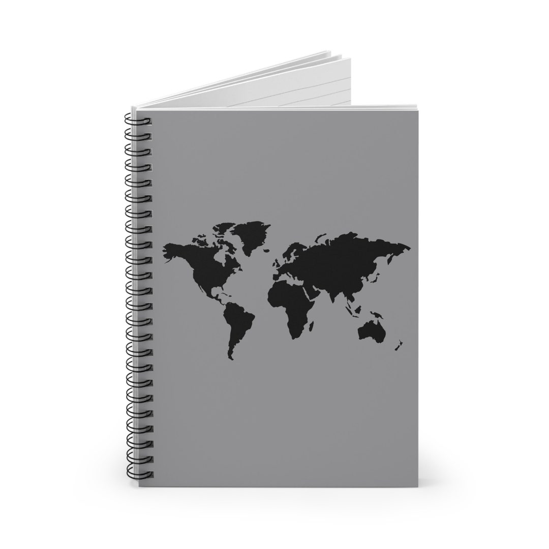 World Map Spiral Notebook, Hiking Notebook, Journal Gift, Travel