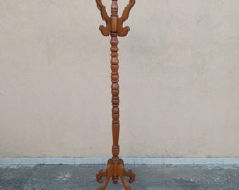 Vintage solid walnut wood hallway furniture coat rack hat rack