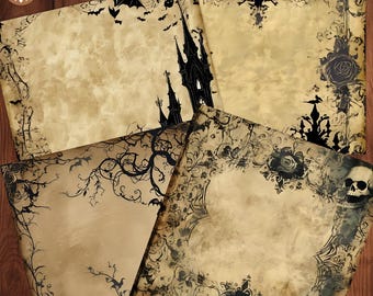 Gothic Halloween Scrapbook Paper, Spooky Vintage Halloween Paper, Halloween Digital Paper Download, Haunted House Printable Paper, Antique