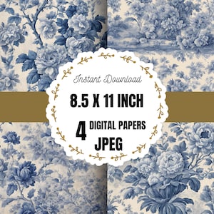 French Toile Digital Paper, Toile De Jouy Paper for Scrapbooking, Vintage Toile De Jouy Paper, Digital Paper for Journals, Digital Paper