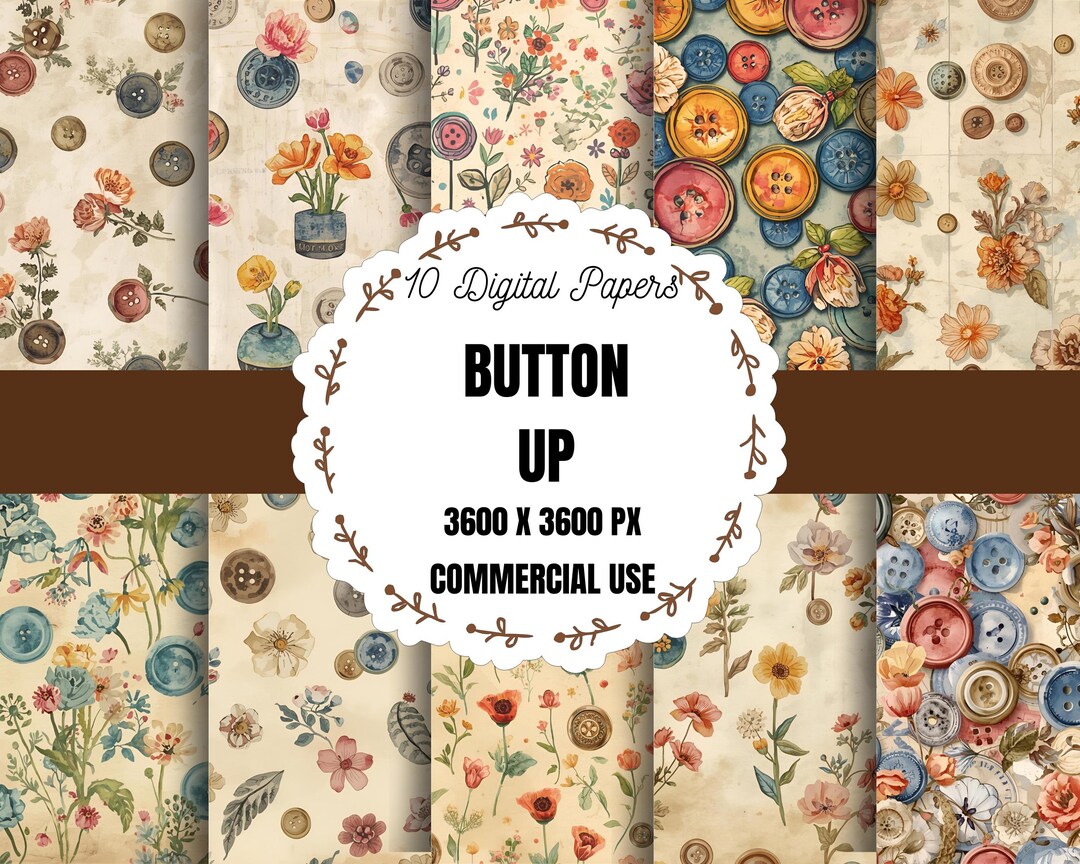 Handmade Rives Button Paper Vintage Button Paper Pack, Antique Button Printable, Retro Sewing ...