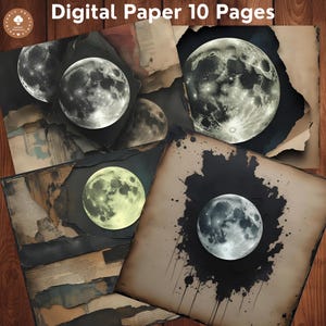Dark Moon Digital Papers, Celestial Digital Backgrounds, Mystic Moon Scrapbook Paper, Moon Phase Papers, Full Moon Digital Paper Pack