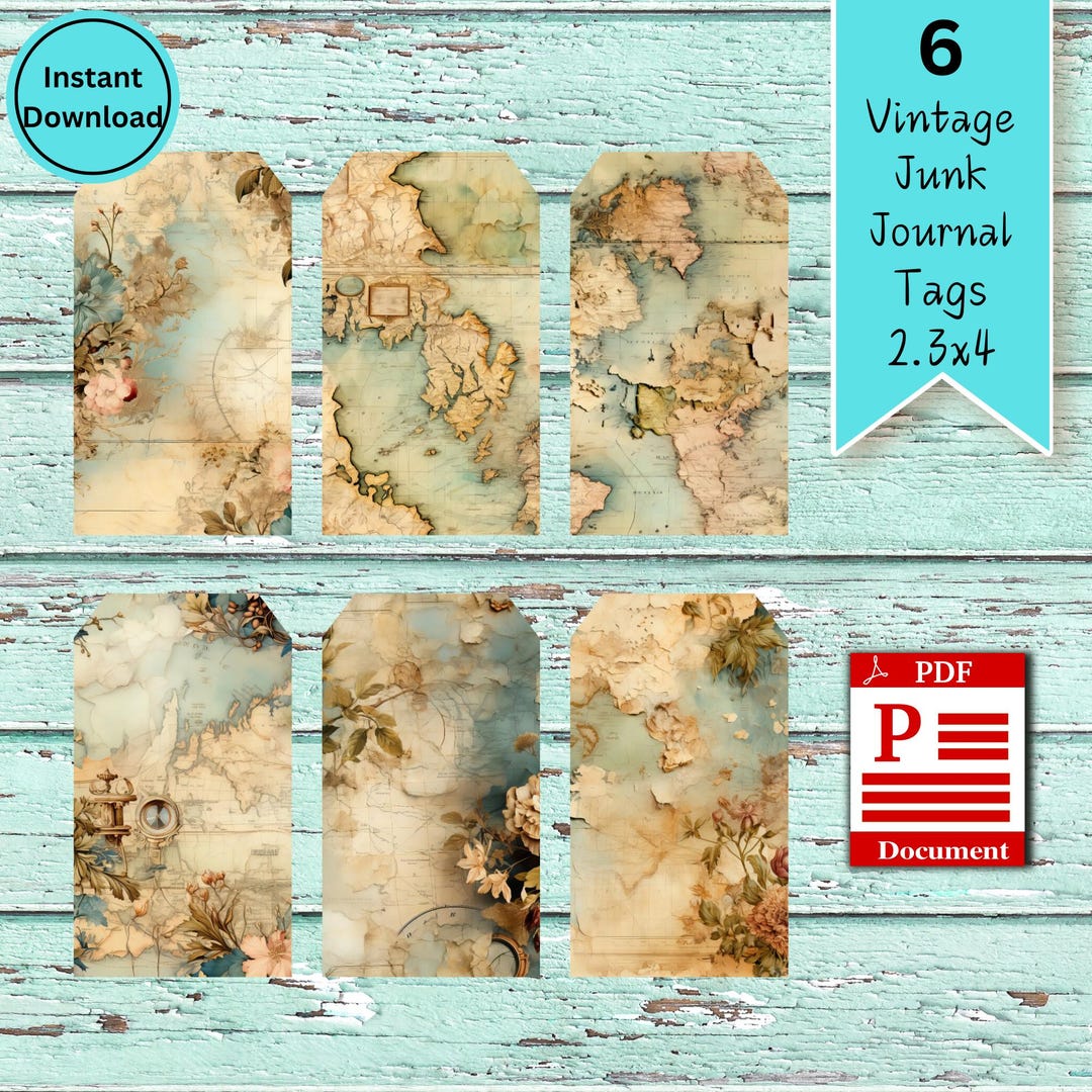 Map Vintage Tags, Travel Junk Journal Decor, Antique Map Printable Tag ...