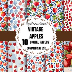 Apples Digital Paper, Apple Printable Paper Pack, Apple Pattern Digital Backgrounds, Red Apple Scrapbook Paper, Fruit Digital Paper Pack