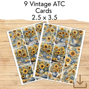 Digital Sunflower ATC Cards, Floral Cards For Scrapbooking, Sunflower Decor for Junk Journals, Sunflower Lover Gift, Flowers for Journaling