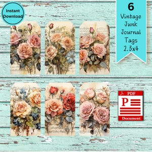 Musical Floral Printable Tags, Botanical Tags For Scrapbooking, Music Lover Gift, Music Party Gift Tag, Flower and Music Journal Tags