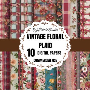 Carta floreale a quadri digitale per lavoretti, carta floreale a quadri per biglietti d'auguri, carta floreale a quadri per diari di viaggio, carta a quadri in stile country