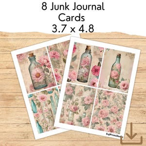 Floral Bottles Journal Cards, Pink Journal Cards, Flower Journal Cards, Flower Scrapbook Cards, Floral Ephemera Cards, Floral Gift