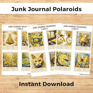 Yellow Theme Photos For Journals, Yellow Vintage Polaroids, Polaroid Ephemera for Junk Journals, Polaroids for Yellow Scrapbooks