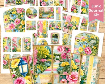 Spring Garden Junk Journal Kit, Floral Scrapbook Kit, DIY Spring Journal, Spring Memory Book Kit, Garden Themed Junk Journal