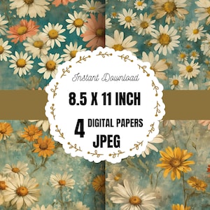 Daisy Flower Digital Papers, Vintage Planner Paper, Instant Download, Commercial Use, Wedding Country, Mother Day Floral Paper