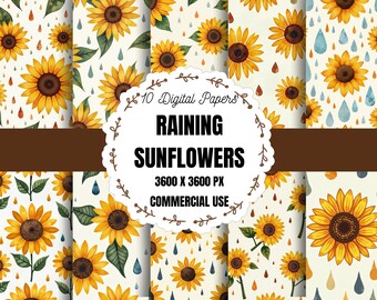 Sunflower Paper For Journals, Sunflower Floral Paper Pack, Sunflower Commercial Use Paper, Sunflower Digital Scrapbook Paper, Rustic Paper