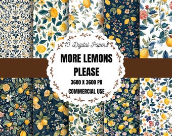 Fresh Fruit Digital Download, Lemon Kitchen Texture, Food Printable Paper, Lemon Pattern Design Pack