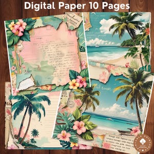 Tropical Beach Digital Paper, Vintage Beach Backgrounds, Retro Tropical Paper Pack, Palm Tree Digital Paper, Palm Tree Backgrounds Printable