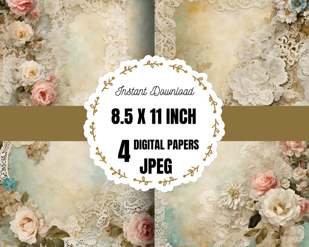 Floral Lace Printable Paper for Journals, Vintage Lace Digital Paper ...