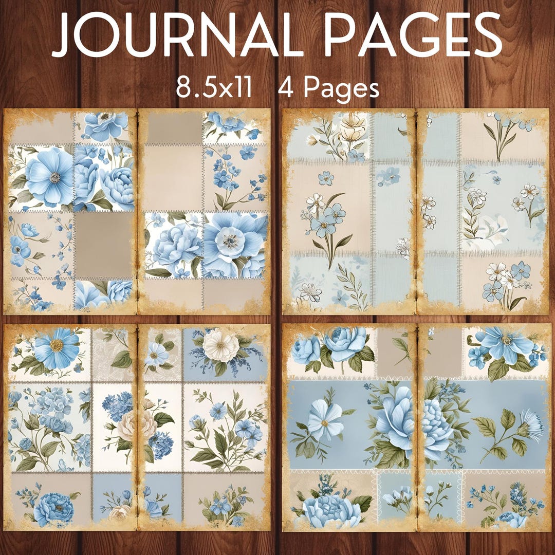 Light Blue Junk Journal Pages, Printable Blue Journal Paper, Vintage ...