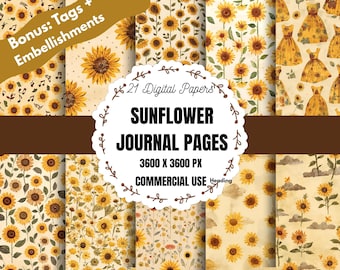 Vintage Sunflower Paper, Botanical Sunflower Pages, Sunflower Junk Journal, Farmhouse Sunflower Pages, Floral Printable, Sunflower Ephemera