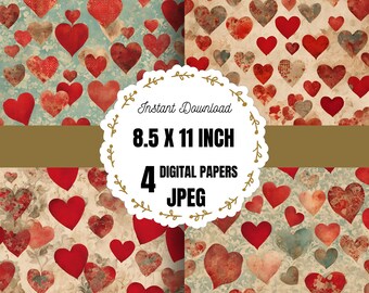 Digital Valentine Paper, Digital Love Paper, Romantic Printable, Valentine Paper Pack, Digital Art, Love Printable, Valentine Design