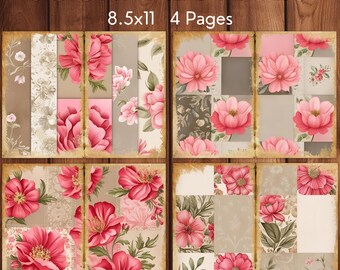 Pink Pastel Junk Journal Pages, Vintage Pink Ephemera Printables, Pastel Scrapbook Paper Digital Download, Soft Pink Collage Sheets