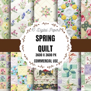 Spring Quilt Digital Paper, Spring Quilt Pattern, Quilt Digital Paper, Floral Quilt Paper, Patchwork Digital Paper, Spring Scrapbook Paper