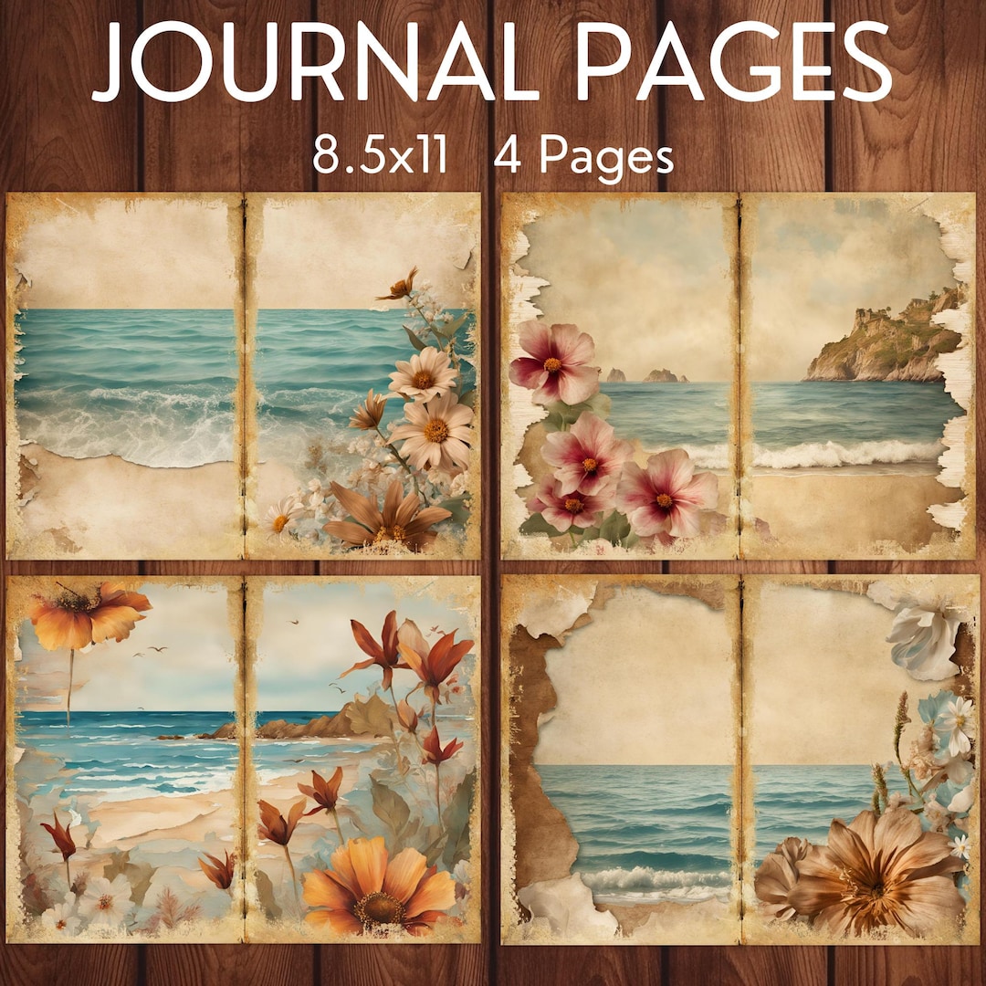 Vintage Beach Junk Journal Pages, Digital Beach Themed Scrapbook Paper ...