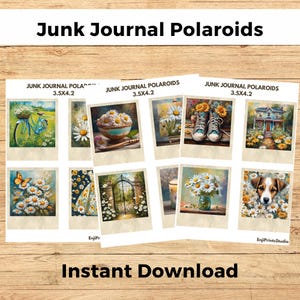 Junk Journal Polaroids, Daisey Theme Polaroid Picture, Vintage Polaroid Photo Card, Floral Junk Journal Embellishments, Flower Photo Collage