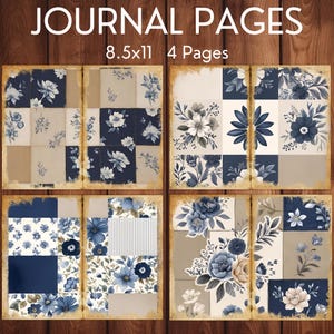 Blue Patchwork Journal Pages, Blue Quilted Background, Blue Scrapbook Paper Digital, Patchwork Scrapbook Paper, Country Quilt Digital Paper