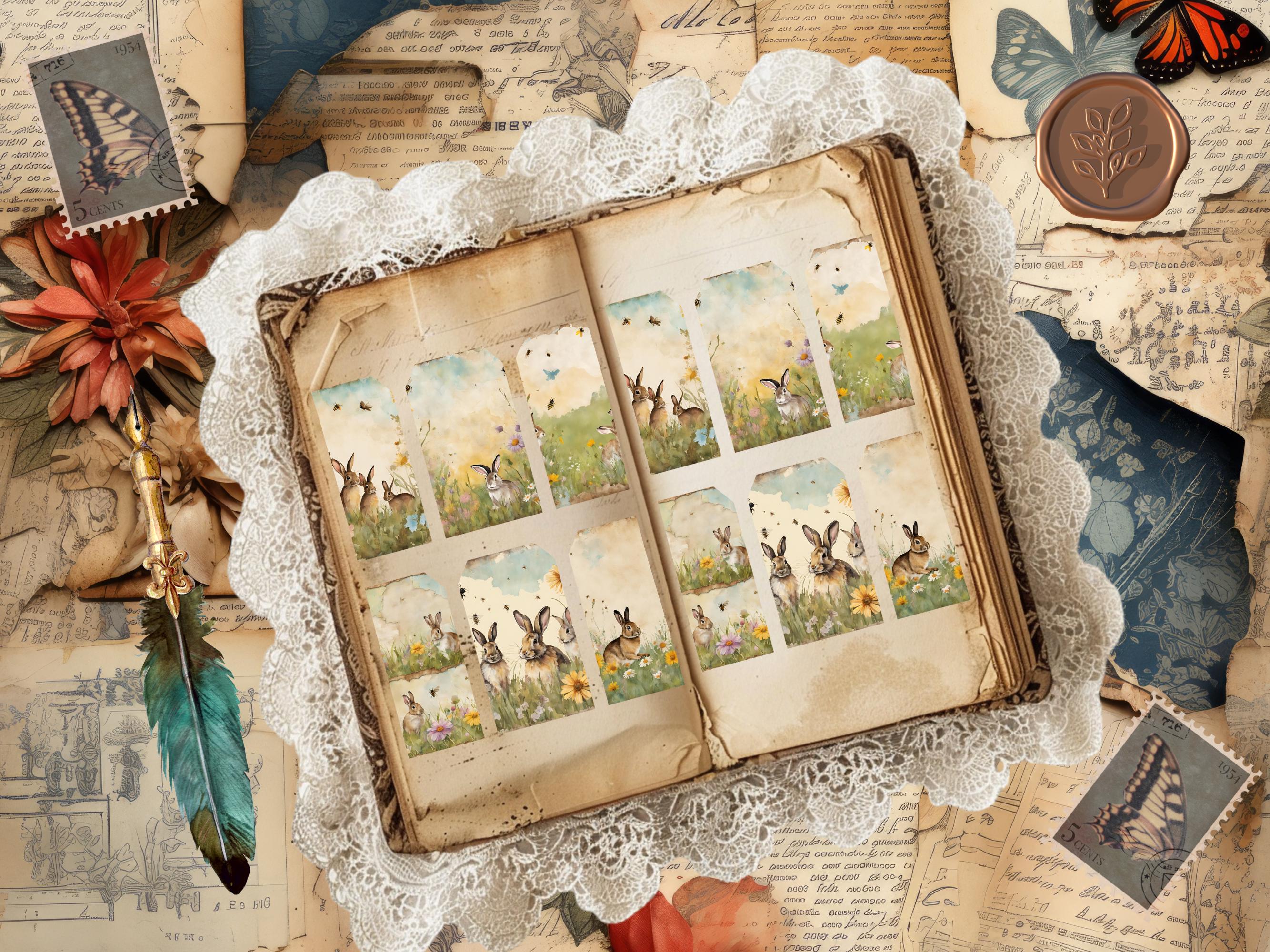 Digital Bunny Tags, Bunny Gift Tags, Vintage Animal Tags, Rustic Bunny ...