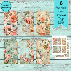 Vintage Botanical Tags & Labels, Printable Junk Journal Embellishments, Flower Collage Sheet, Garden Scrapbooking Tags, Digital Floral