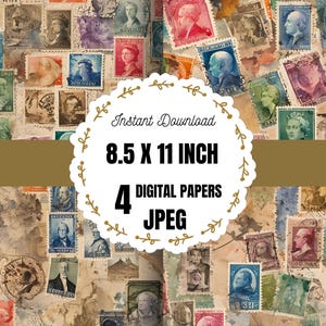 timbres-poste vintage pour travaux manuels en papier, papier timbre-poste pour collage, clipart de timbres imprimable, timbres-poste numériques pour cartes