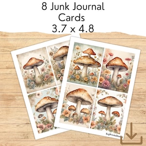 Mushroom Journal Cards, Printable Mushroom Cards, Mushroom Scrapbook Cards, Nature Mushroom Journal Cards, Mushroom Lover Gift, Junk Journal
