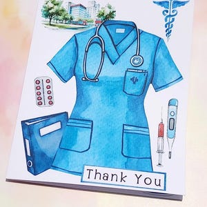 Nurse Thank You Card, Nurse Greeting Card, Nurse Scrub, Medical Card, Hospital Card, Gift For Nurse