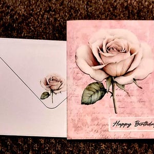 Vintage Rose Happy Birthday Greeting Card, Wife Birthday Card, Woman Birthday