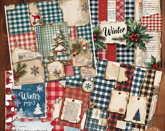 Winter Gingham Digital Paper, Blue Gingham Winter Background, Plaid Winter Scrapbook Paper, Rustic Gingham Digital Prints, Christmas Gingham