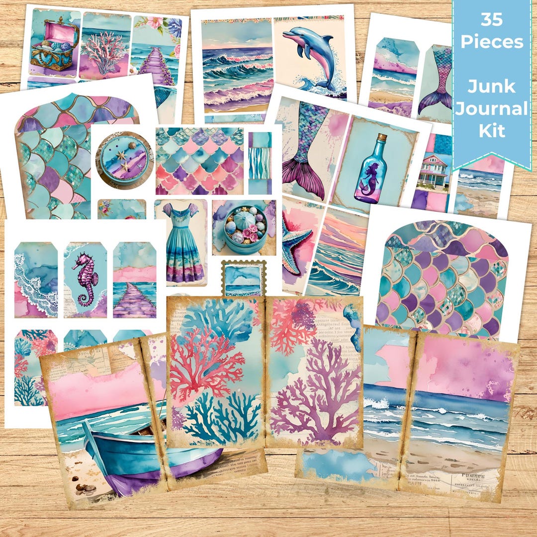 Mermaid Junk Journal Kit, Mermaid Themed Junk Journal, Mermaid Craft ...