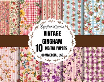 Gingham digitales Papier für Junk Journals, Gingham Geschenkpapier bedruckbar, gelbes Gingham Papier Download, Gingham Muster druckbares Papier