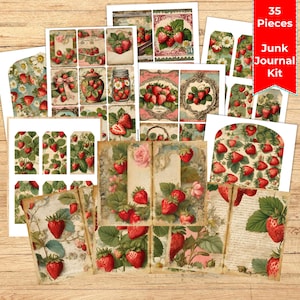 Strawberry Junk Journal Kit, Vintage Junk Journal Kit, Journal Supplies Kit, Paper Craft Kit, Summer Junk Journal Kit, Journal Making Kit