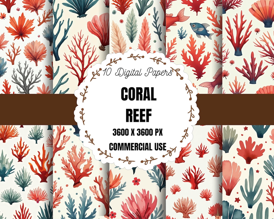 Reef Color Paper Coral Reef Printable Paper, Ocean Reef Craft Printable, Underwater ...