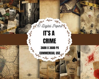 Kriminalität digitales Papier, Tatort Scrapbook Papier, Detektiv Journal Papier, Murder Mystery Hintergründe, kriminelle Untersuchung zum Ausdrucken
