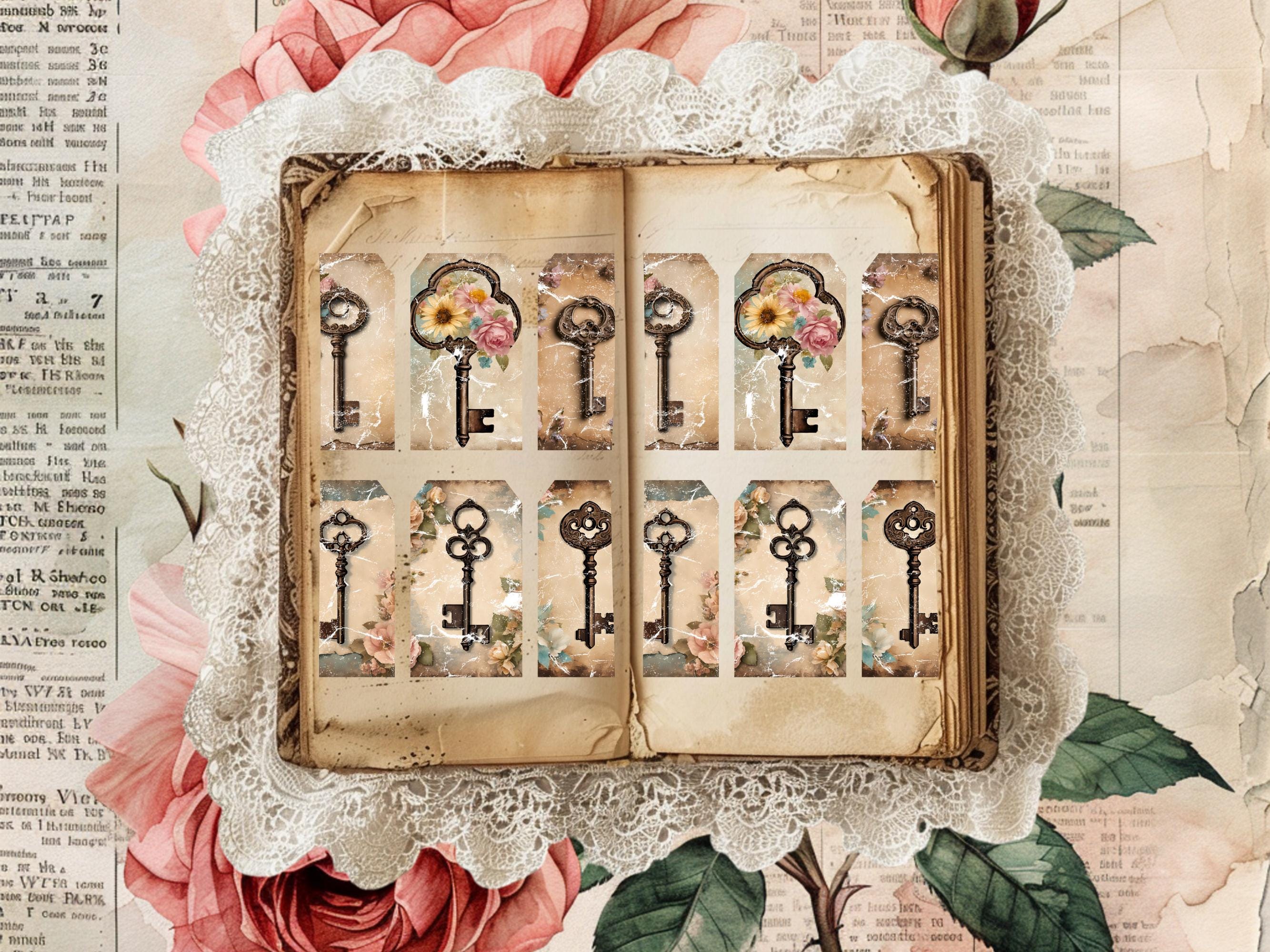 Keys Vintage Journal Tags, Antique Keys Printable Tags, Junk Journal ...