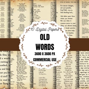 Vintage Old Words Digital Paper Pack, Antique Script Background Paper, Aged Manuscript Printable Paper, Vintage Typography Scrapbook Paper