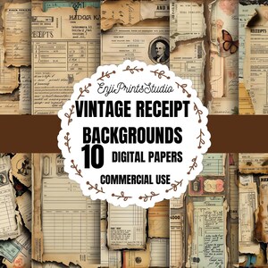 Vintage Receipts Digital Paper, Antique Receipt Backgrounds, Old Paper Ephemera Download, Grungy Receipt Digital Print, Aged Receipts