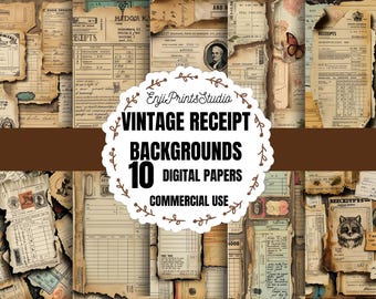 Vintage Receipts Digital Paper, Antique Receipt Backgrounds, Old Paper Ephemera Download, Grungy Receipt Digital Print, Aged Receipts