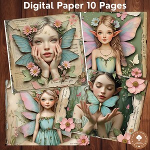 Papier numérique de fond vintage féerique, papier de scrapbooking fée vintage, arrière-plans de fée vintage imprimables, papier numérique de vieille fée