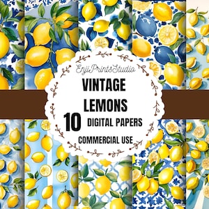 Zitrone Scrapbook Papier, Zitrone Muster Papier zum ausdrucken, Zitrone Digitales Papier für Einladungen, Sommer Zitrone Scrapbook Papier