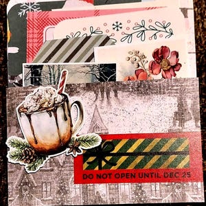 8 Piece Xmas Junk Journal Pocket, Junk Journal Supplies, Snowman, Hot Chocolate