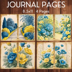 Blue And Yellow Junk Journal Pages, Printable Journal Supplies Blue Yellow, Blue Yellow Aesthetic Journal Pages, Printable Scrapbook Paper