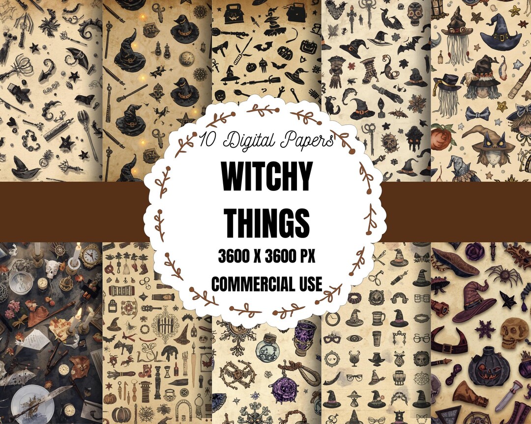 Witchy Things Digital Paper Pack, Witch Aesthetic Scrapbook Paper ...