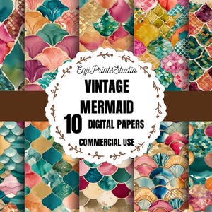 Mermaid Digital Paper Pack, Under The Sea Paper, Mermaid Tail Pattern Paper, Ocean Theme Scrapbook Paper, Mermaid Scales Printable Paper