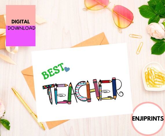Printable Best Teacher Ever Card Instant Download Back to | Etsy